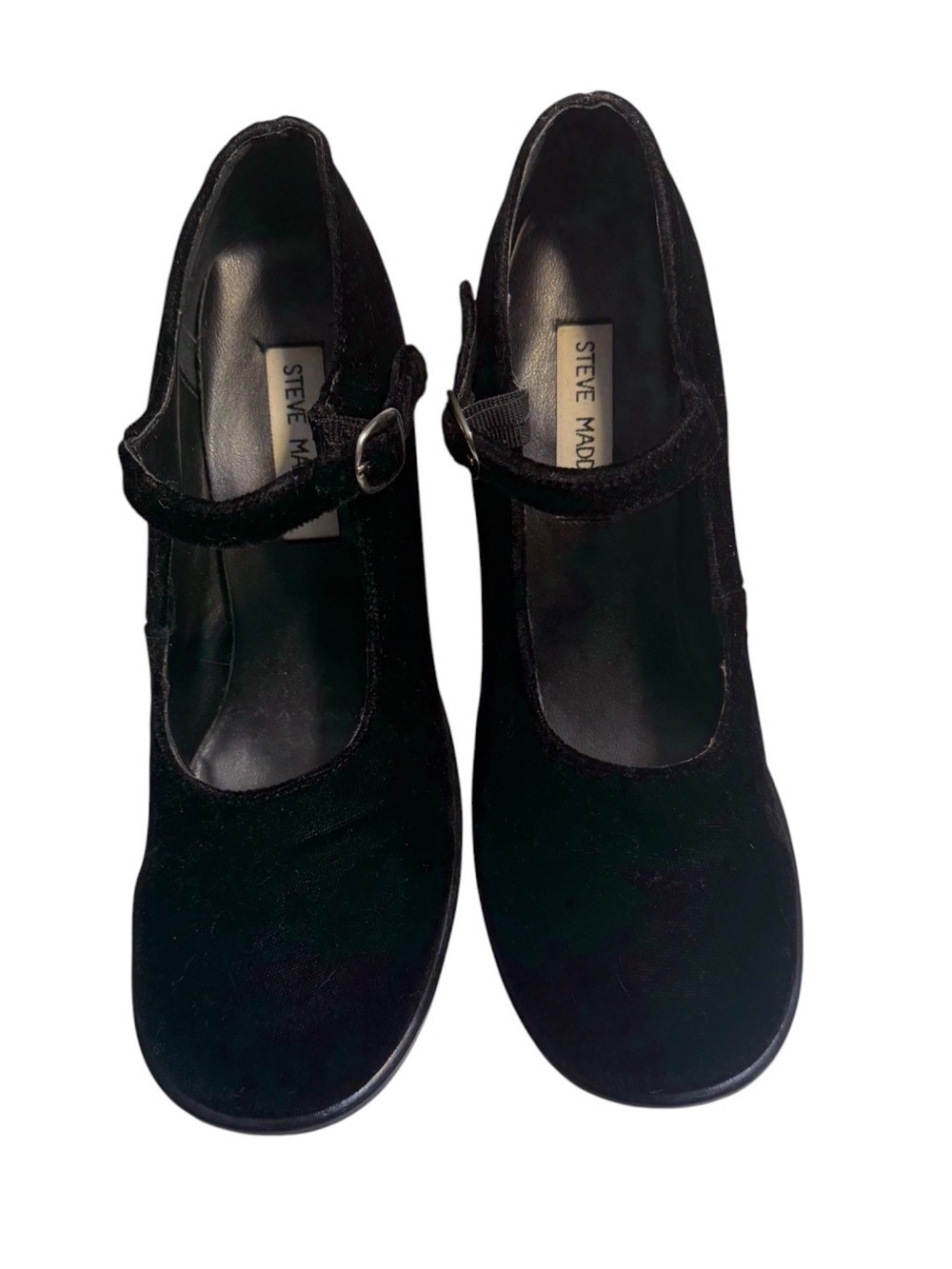 Steve Madden black valvet Mary Jane chunky heel Sz(8.5)